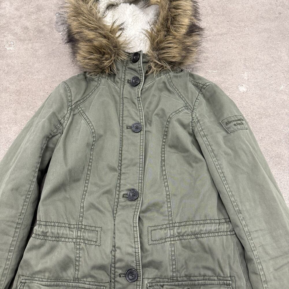 Y2K ABERCROMBIE & FITCH PARKA UTILITY GRUNGE FUR LINED COAT WOMENS XS GREEN - Picture 3 of 8